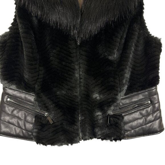 Guess Piper Women's Faux Fur Vegan Leather Vest XL Black Full Zip Pockets - Picture 4 of 11
